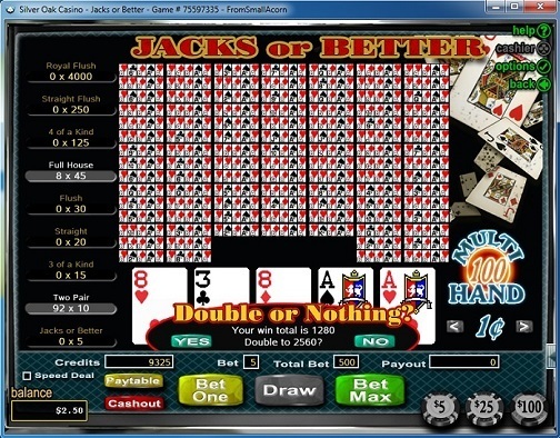 Silver Oak Casino Video Poker